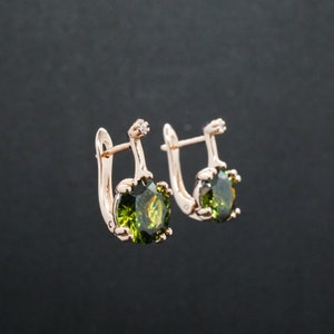 Rose Gold Green Emerald Drop Earrings