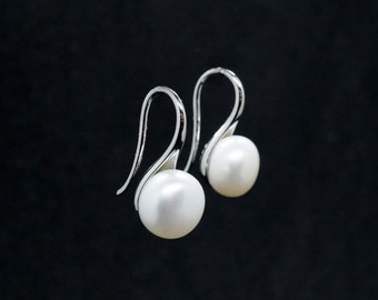 Real Silver Freshwater White Pearl Drop Earrings - Bridal gift