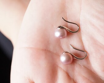Real Silver Freshwater Purple Pearl Drop Earrings - Bridal gift
