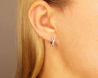 Crystal Huggie Hoop Earrings in Gold or Silver, CZ Silver 2 Piece or Single Earrings, Dainty Minimalist Jewellery