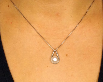 White Pearl Crystal Silver Pendant | Single Pearl Pendant | Pearl Drop Pendant | White Freshwater Pearl | Wedding Gift