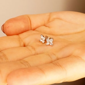 Very Tiny Hydrangea Flower Inspired Stud Earrings in Sterling Silver or Gold with Sparkly CZ Crystals, Simple and Minimalist image 7