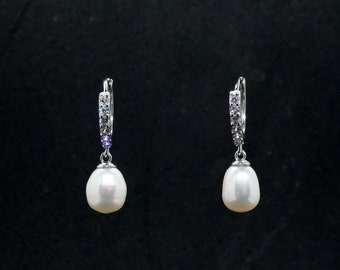 Silver Freshwater Pearl Drop Earrings - Bridal gift