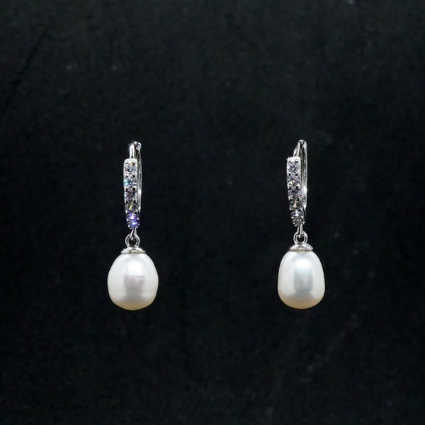 Silver Freshwater Pearl Drop Earrings - Bridal gift