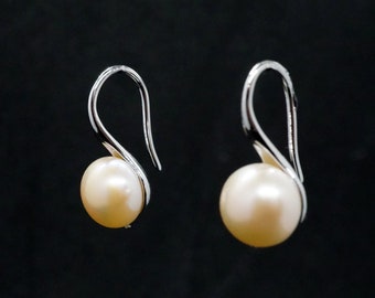 Real Silver Freshwater Pink Pearl Drop Earrings - Bridal gift