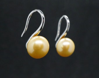 Real Silver Freshwater Gold Pearl Drop Earrings - Bridal gift