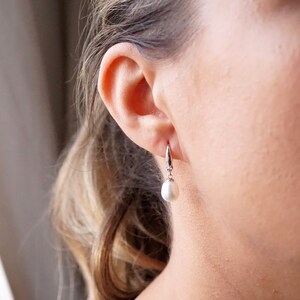 Silver Freshwater Pearl Drop Earrings - Wedding earrings