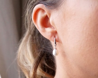 Silver Freshwater Pearl Drop Earrings - Wedding earrings