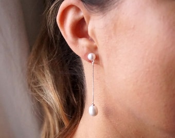 Pearl Silver Drop Earrings - Wedding Earrings