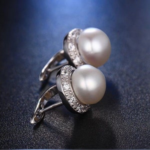 Real Sterling Silver Freshwater Pearl Stud Earrings - Bridal gift