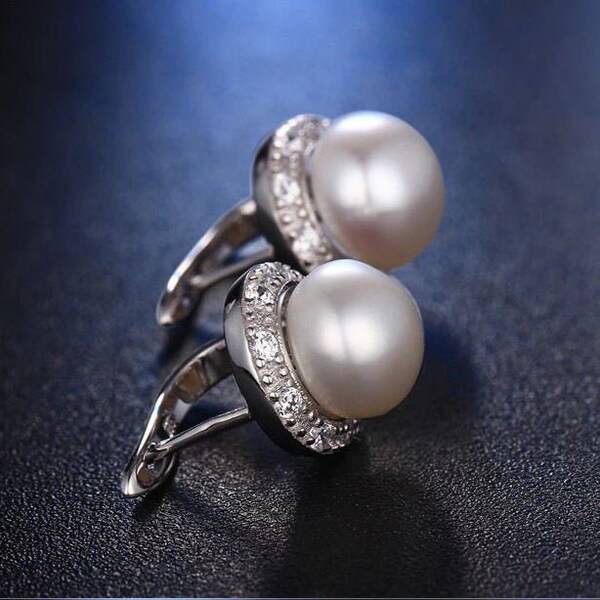 Real Sterling Silver Freshwater Pearl Stud Earrings - Bridal gift