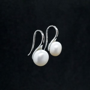 Freshwater Pearl Drop Hook Earrings in Sterling Silver, Genuine Oval Pearls, Real Pearl Drop Earrings