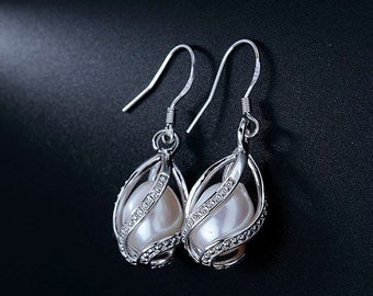 Silver Freshwater Pearl Drop Earrings - Bridal gift