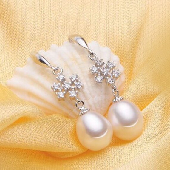 Real Silver Freshwater White Pearl Drop Snowflake Earrings - Etsy Canada