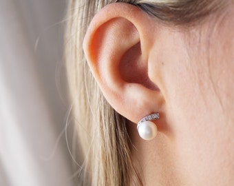 Pendientes Pearl Crystal Stud - Pendientes de boda