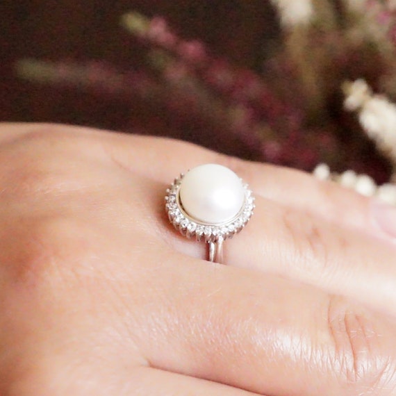 Halo Pearl Engagement Ring Round Freshwater Pearl Promise Ring Genuine  Natural Real Pearl Ring June Birthstone Ring White Gemstone Ring - Etsy | Real  pearl rings, Pearl promise rings, Pearl engagement ring