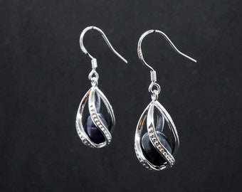 Vraies boucles d’oreilles en argent Black Pearl Drop d’eau douce - Cadeau de mariée