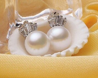 Pearl Crystal Silver Stud Earrings - Wedding Earrings