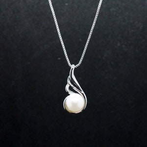Iris X - White Pearl Pendant | Single Pearl Pendant | Pearl Drop Pendant | White Freshwater Pearl Pendant on Sterling Silver | Wedding Gift