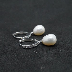 Silver Freshwater Pearl Drop Earrings Bridal gift image 6