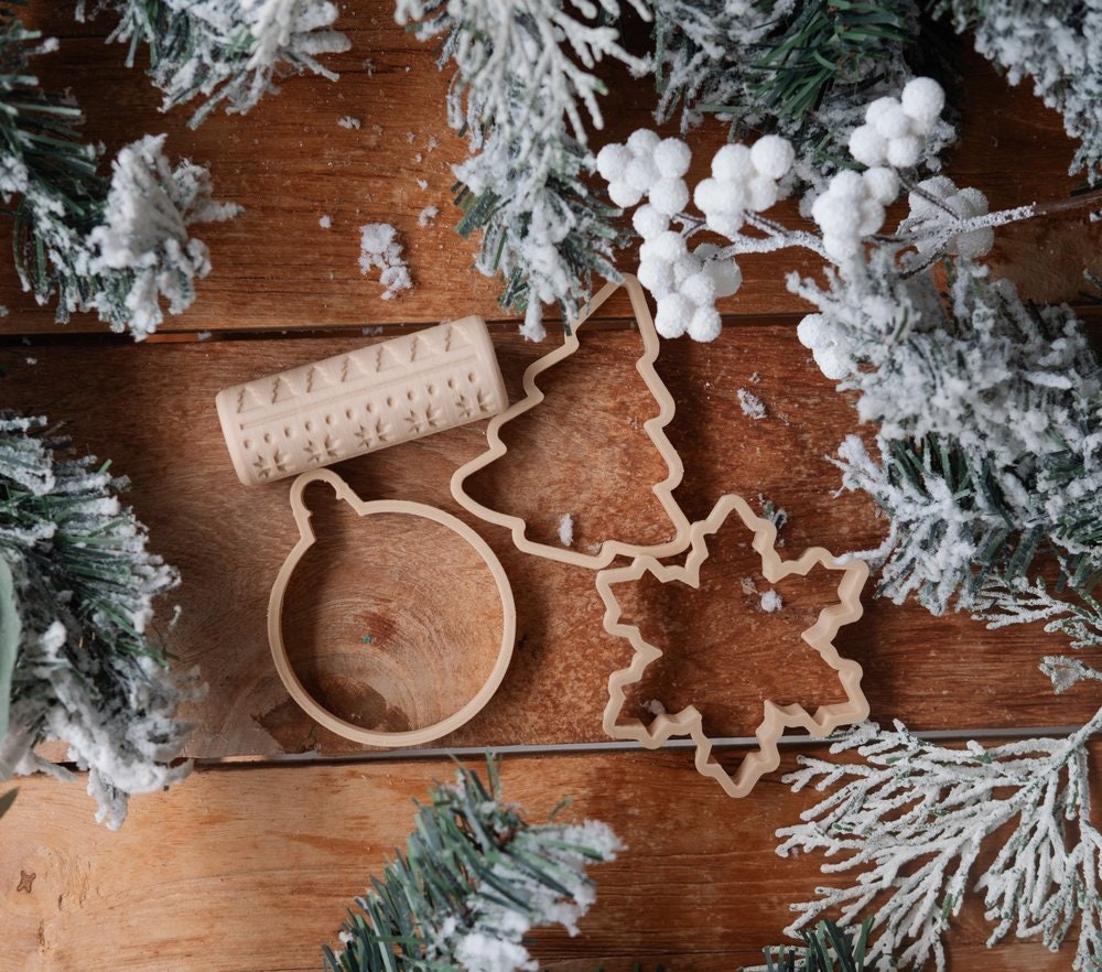 Ornament Eco-Cutter Set- Kinfolk Pantry Play Dough Kit Tools Sensory Play Natural Eco Friendly Cookie Cutter Holiday Christmas Rolling Pin
