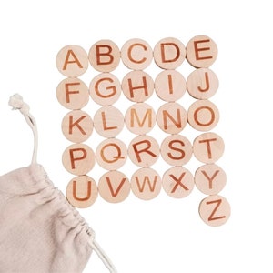 Uppercase Wooden Letter Coins- Eco, Natural, Toddler Gift, Montessori, Waldorf, Sensory Play Filler, Kindergarden, Homeschool, Preschool Doh