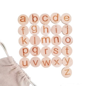 Lowercase Wooden Letter Coins- Eco, Natural, Toddler Gift, Montessori, Waldorf, Sensory Play Filler, Kindergarden, Homeschool, Preschool Doh