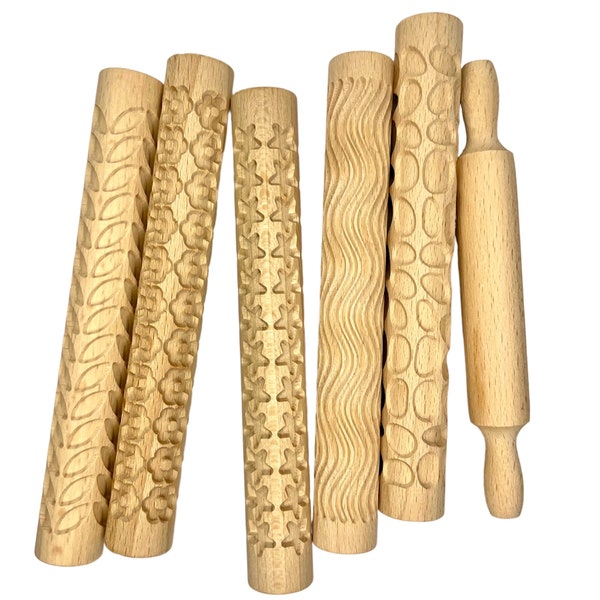 Patterned Rolling Pins- Wooden Textured Embossed Playdough Roller, Doh Kit, Montessori, Wood Sensory Tools, Toddler Kit, Doh, Eco