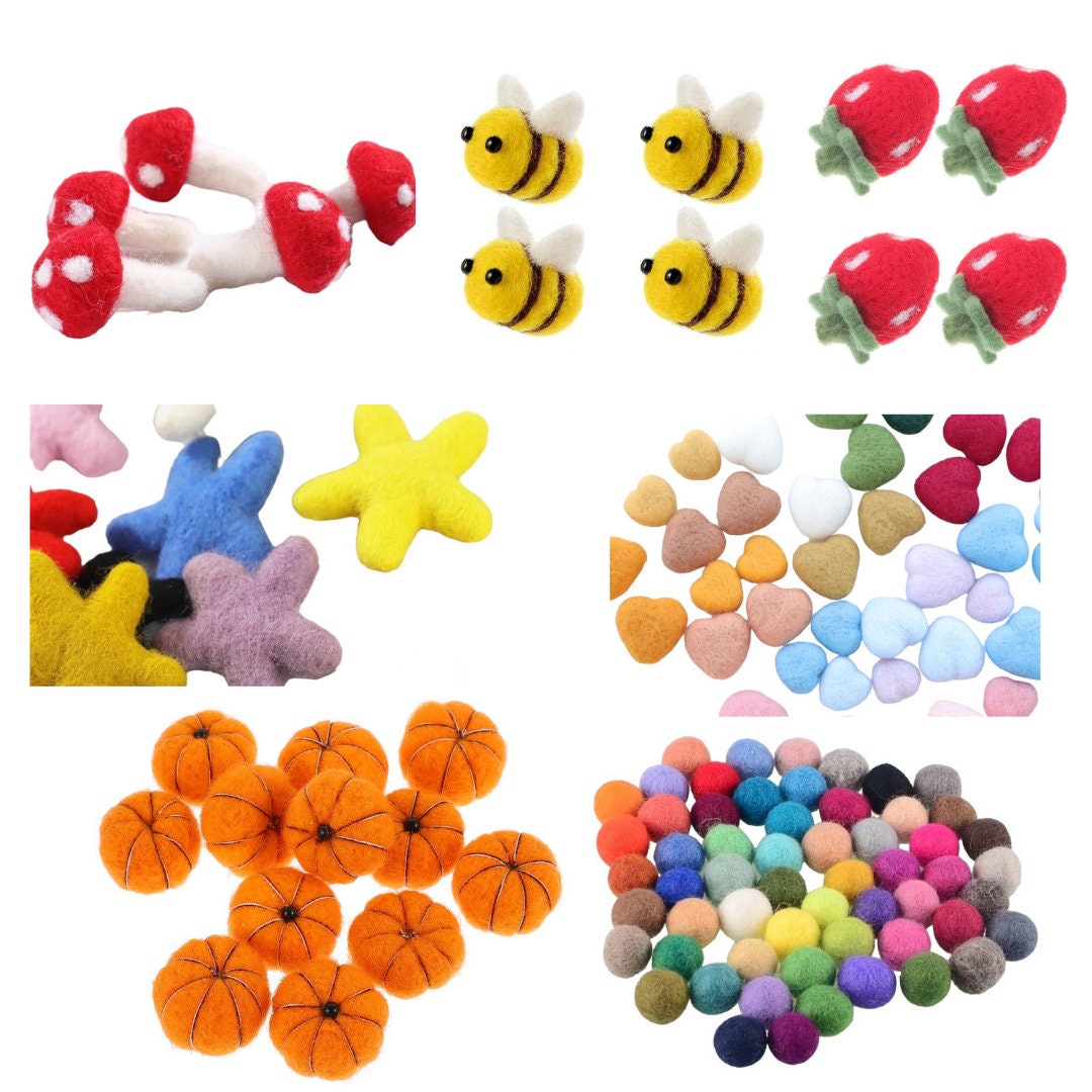 Pack of 15 Wool Felt Balls, 1 Inch, Felt Pom Poms, Wool Balls, Rainbow  Colors, Montessori Sorting Toy, Kids Crafts, Preschool Sensory Bins 