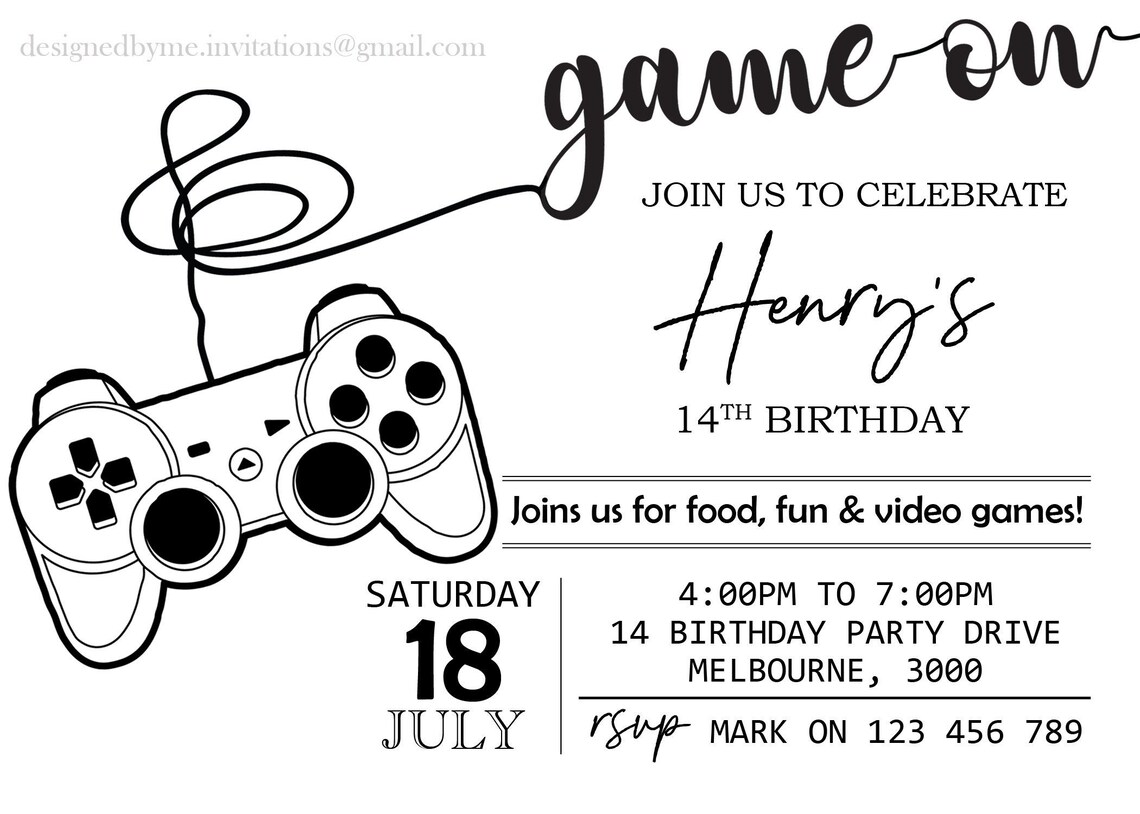 Gaming Birthday party Invitation Gaming Party Invitation | Etsy
