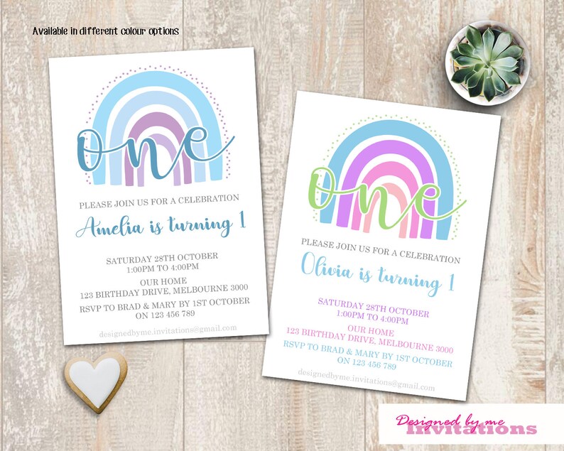 Rainbow 1st Birthday Invitation Rainbow party invitation | Etsy