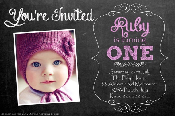 chalk board personalised 1st birthday invitation diy etsy