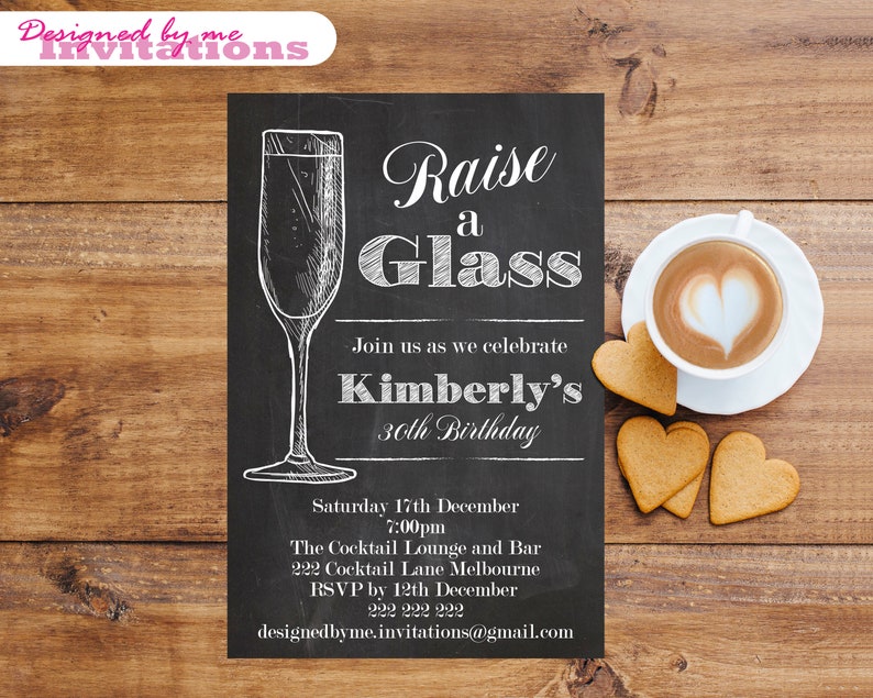 Raise a Glass / Champagne Glass Birthday Party Invitation / Etsy