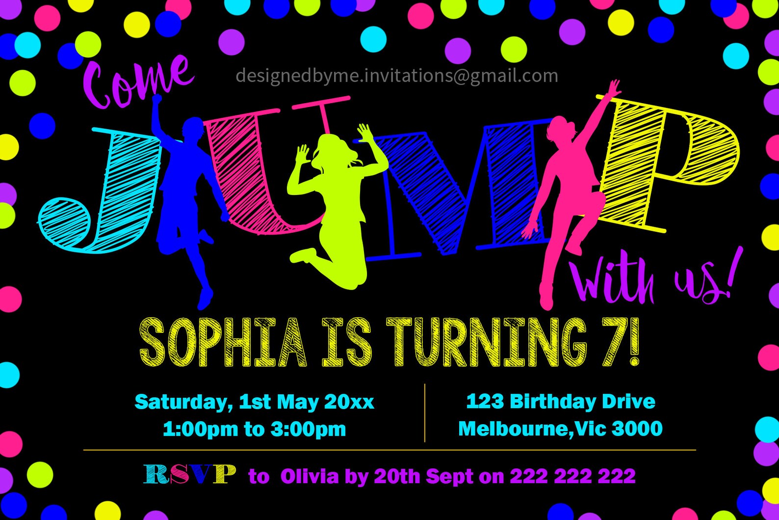 Neon Jump Birthday Invitation/ Jump Party invite / Trampoline | Etsy