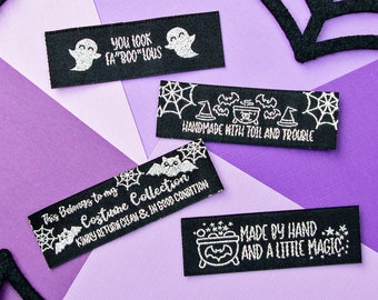 Halloween Sewing Labels | Woven Labels | Halloween Quilt Labels | Costume Labels | Sewing labels for Handmade items | Handmade Sewing Labels