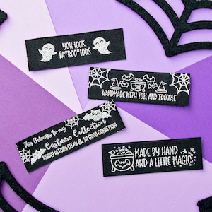 Halloween Sewing Labels | Woven Labels | Halloween Quilt Labels | Costume Labels | Sewing labels for Handmade items | Handmade Sewing Labels