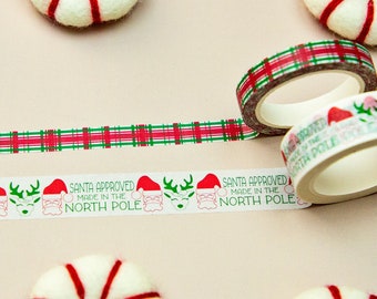 Santa Approved Made in the North Pole Washi Tape Set | Cute Washi Tape | 2 Rolls 15mm & 8mm x 10m (33 feet) | Christmas Washi