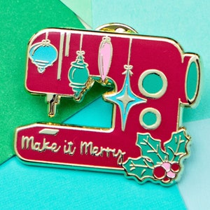 Holiday Sewing Machine Enamel Pin | Sewing Gifts | Gifts for Sewing Lovers | Sewing Enamel Pin | Quilter Gifts | Stocking Stuffers for Women