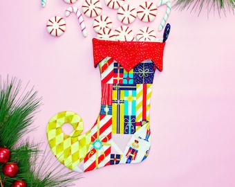 Christmas Stocking Pattern: Patchwork Design, SVG & PDF Files