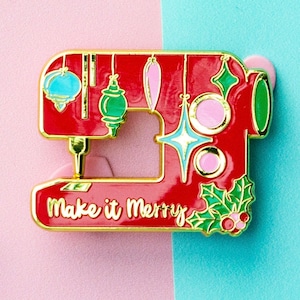 Holiday Sewing Machine Enamel Pin | Sewing Gifts | Gifts for Sewing Lovers | Sewing Machine | Quilter Gifts | Stocking Stuffers for Women
