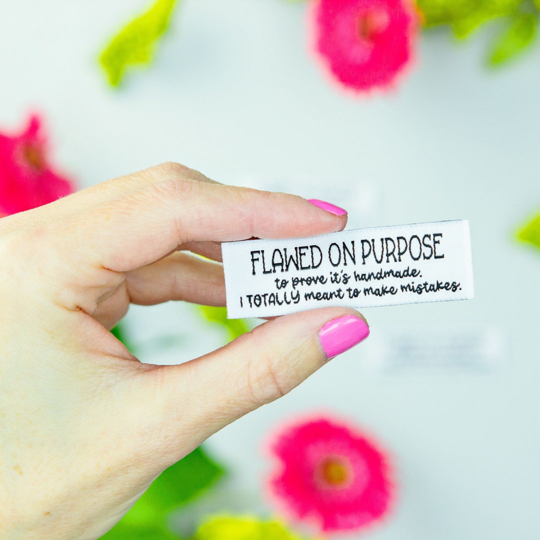 Flawed on Purpose Funny Sewing Labels | Woven Labels | Sewing Labels ...