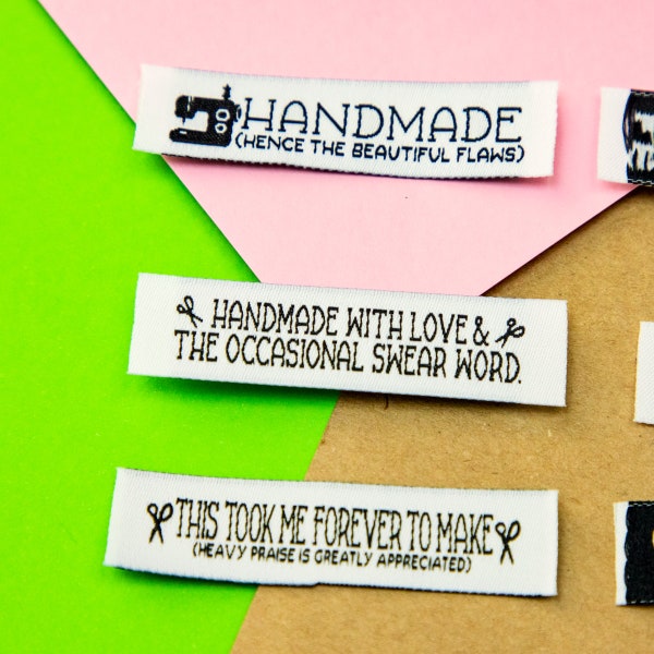 Witzige Etiketten | Webetiketten | Kleidungsetiketten | Aufnäher mit Namen zum Aufnähen Handmade Aufnäher | Aufnäher Etikett