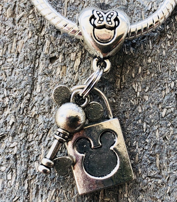 1 Mickey Mouse lock and key charm with Minnie Bail For Etsy