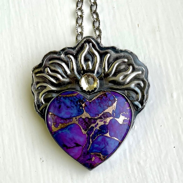 Purple Mohave Turquoise Heart Necklace