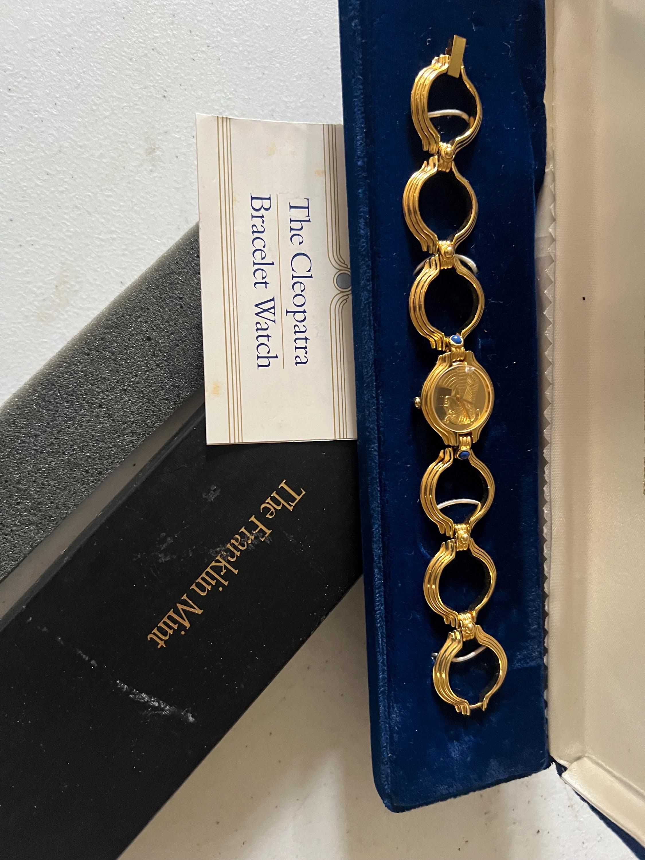 THE FRANKLIN MINT ゴールド ブラック ブレスレットウォッチ Gent's Gold Egyptian Golden Falcon Watch, The Franklin Mint