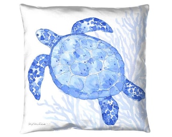 Indigo Ocean Turtle/Fish Pillow - indoor/outdoor