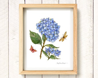 Hydrangea Botanical - watercolor flower art print 8.5x11"