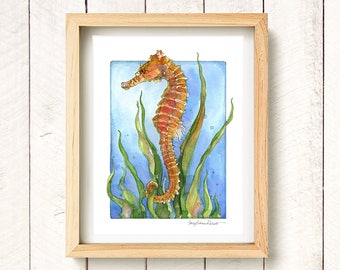 Seahorse - watercolor art print 8.5x11"