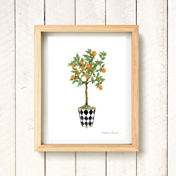 French Topiary Orange-Watercolor Art Print