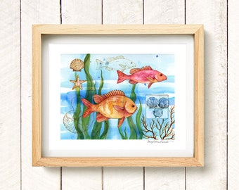 Ocean Reef Fish - watercolor art print